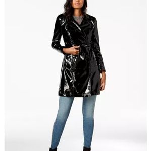INC black trenchcoat shiny with belt faux leather